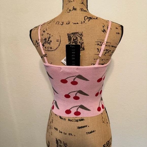 Say What pink Cherry Cropped Tank Top size medium - Picture 3 of 11